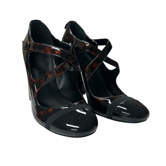 Tory Burch Tortoise Shell Patent Leather Mary Jane Criss Cross Pumps Size 8 - Picture 2 of 6